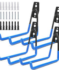 Heavy Duty Steel Garage Hooks With Anti Slip PVC Coating 4 Pack Large Tool Hangers For Garden Tools In Blue with screws and anchors