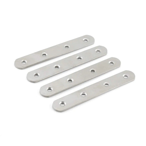 4 Pack Flat Wood Mending Plates Stainless Steel Straight Brackets 130mm 5 Inch Length Four Screw Holes for Repair and Joinery.