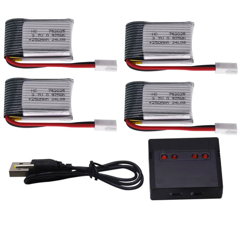 4 Pack 3.7V 250mAh LiPo Battery Set With MX2.0 Plug And 4 Port USB Charge Board For Small RC Aircraft Quadcopter Drones