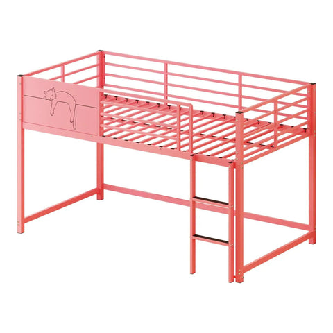 Twin Size Guardrail Bed Frame With Under Bed Storage And Decorative Options For Kid Rooms Sturdy Metal Frame Easy Assembly Safe Sleep Space For Playtime And Nighttime, pink metal