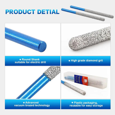 Diamond Tuck Point Bit For Mortar Removal With Round Shank, 7.2mm Diameter, 74mm Length, showing various views and packaging