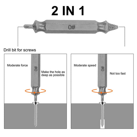 6 Piece Damaged Screw Extractor Kit For Stripped Screws And Bolts demonstrating drilling technique for screw extraction