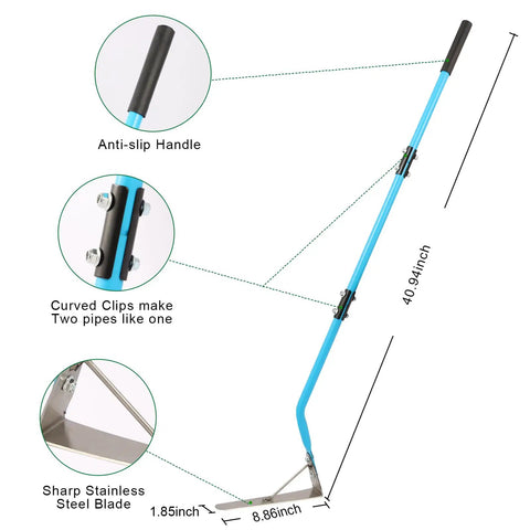 Double Edged Sickle With 304 Stainless Steel Sharp Blade For Garden Weed Cutter Tool with 41 Inch Soft Rubber Handle, illustration.