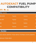 Compatibility chart for Drop In Electric Fuel Pump Assembly For Toyota Camry 2008 2009 2010 2011 2 4L 2 5L And Solara 2008 2 4L 3 3L