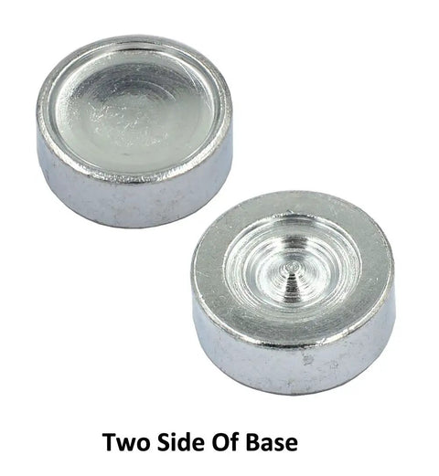 Two sides of the base from Metal Snap Button Setter Kit With 10 Snap Setters And Hole Punch Base For Installing 10mm 12.5mm And 15mm Snaps Plus 2.5mm And 3.5mm Holes A Must Have For DIY Leather Projects Bags Denim And Garments.