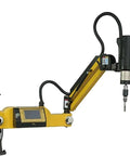 Top Shelf Electric Tapping Machine with one meter reach arm, 360 degree swivel chuck, and touchscreen panel for metal fabrication.