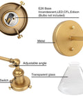 1 Light Wall Mount Sconce With Funnel Flared Clear Glass Shade Handblown Glass Lampshade Dope Industrial Antique Gold Finish