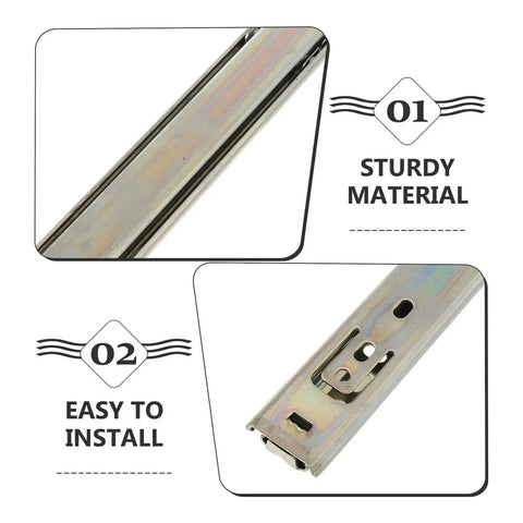 Heavy Duty Side Mounted Ball Bearing Drawer Slides Pair Thickened Cold Rolled Steel Full Extension Cabinet Slide Rails close-up showing sturdy material.