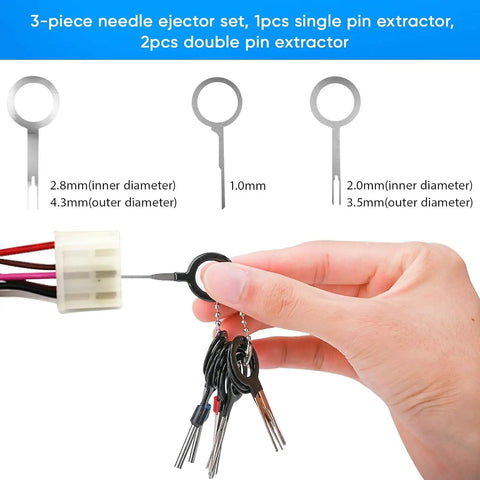 Depinning Wire Connector Tool Kit 82 Pcs Pin Extractor Set For Automotive, Car, And Home Wiring with pin extractor tool in hand