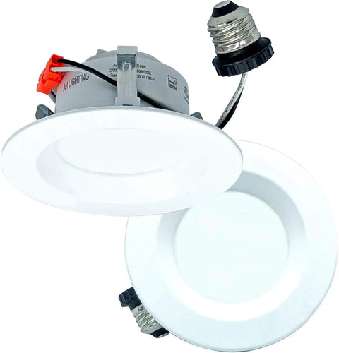 AH Lighting, Retrofit Smooth Reflector Kit, 4 Inch Dimmable LED 5CCT Downlight Recessed Light, 9 Watt, 750 Lumens, ES Qualified, UL Listed – 6 Pack with white smooth finish.