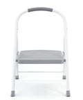 One Step Steel Folding Step Stool With Hand Grip And Traction Molded Steps, White, front view showing hand grip and step