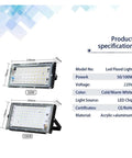 JUDYSSY Led Flood Light Ac220 50W 100W Led Street Lamp Waterproof Landscape Lighting Ip65 product specifications with sizes and materials.