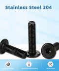 Heavy Duty Quarter Inch By Twenty Flat Head Socket Head Screws Furniture Bolts Countersunk Connectors Stainless Steel 304 Black Oxide
