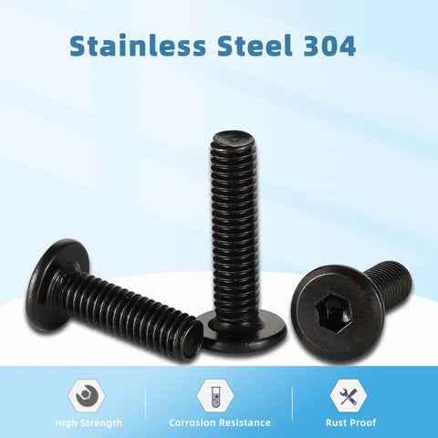 Heavy Duty Quarter Inch By Twenty Flat Head Socket Head Screws Furniture Bolts Countersunk Connectors Stainless Steel 304 Black Oxide