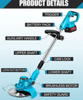 Cordless Weed Wacker With 1300W Brushless Motor Delivers Up To 23000 RPM Includes 4 Blade Types Lightweight Grass Trimmer And Brush Cutter
