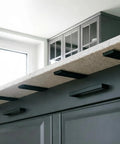 20 Inch Heavy Duty Countertop Support Bracket For Hidden Floating Shelves On Granite Quartz Knee Wall Islands Built Tough With Thick Solid Steel Rust Proof Matte Black Finish Hardware Included 4 Pack installed under granite countertop