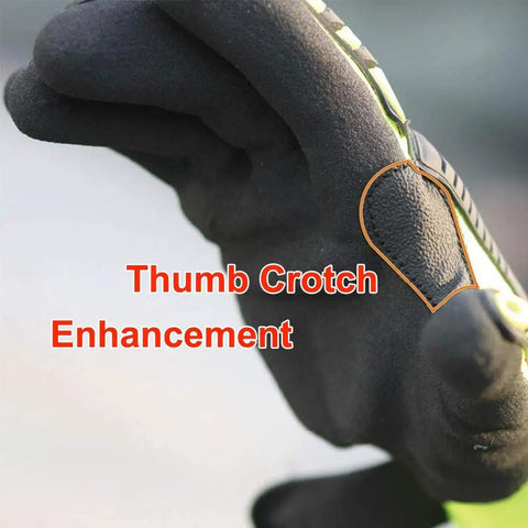 Close-up of Anti Vibration Oil Proof Cut Resistant Safety Work Glove With Full Finger Design showing thumb crotch enhancement.
