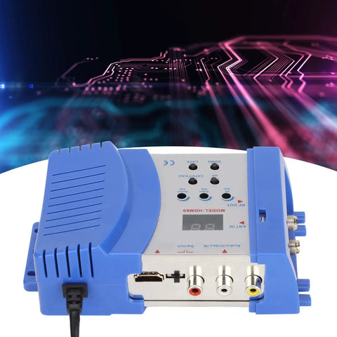 HDMI To RF Modulator For TV With PAL NTSC Support, Composite Video To RF Converter, Dual VHF UHF Frequency, blue device front view