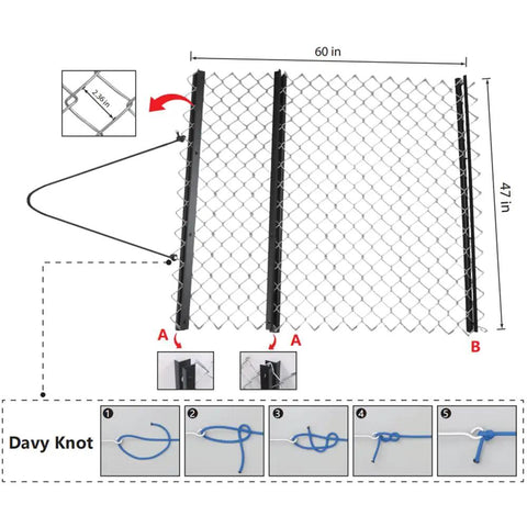 Diagram illustrating the 60x47 inch Drag Harrow for ATV and UTV with Davy Knot instructions, showing chain mesh and dimensions.