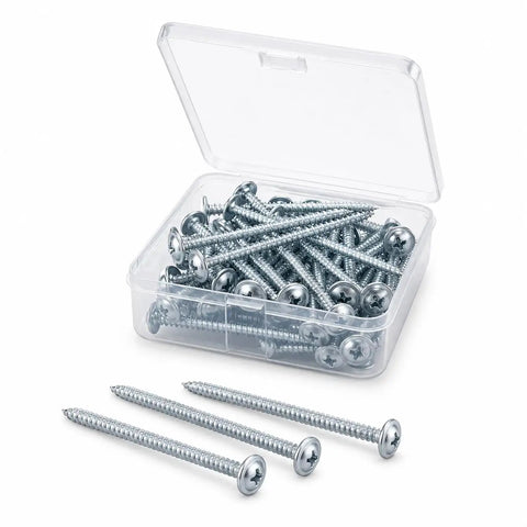 Washer Head Screws Number Eight One And One Half Inch Forty Piece Set With Storage Box For Woodworking And Furniture Repairs