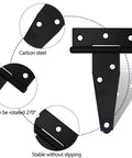 Heavy Duty T Door Hinges With Reinforced Shafts And Screws Included showing carbon steel material and 270° rotation feature.
