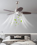 Pwefhsdjvh Ceiling Fan with LED Light 42 Inch Remote Control 5 Blades in modern bedroom, showcasing wood blades and warm light.