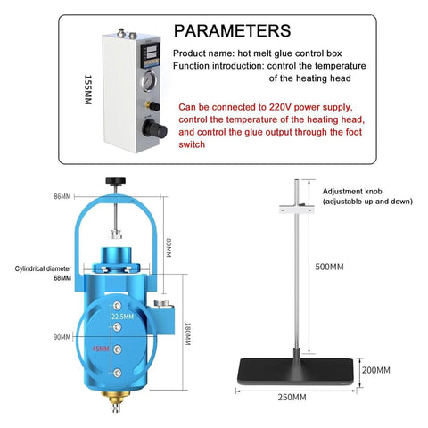 Easy Setup Hot Melt Glue Dispenser 30ml With Foot Switch And Mounting Bracket For Electronics Assembly, No Sweat To Use, Precise Glue Flow From Continuous To Drip, Rotatable Heating Head For Clean, Reliable Bonding, with control box and stand