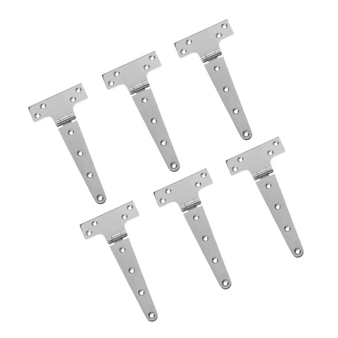 Six Piece Heavy Duty T Hinges Set For Marine Grade Use 316 Stainless Steel Triangular 8 Inch Hinges Silver Finish