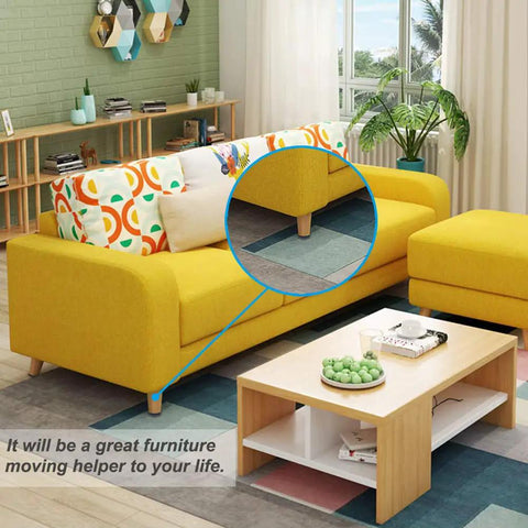 Heavy Duty Teflon Furniture Sliders For Carpet And Hardwood With 20 One Inch Square Sticky Glides under sofa leg on carpet.