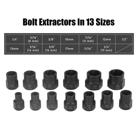 Beefy 13 Piece Impact Nut And Bolt Removal Kit with chrome molybdenum steel sockets in various sizes for rusted fasteners
