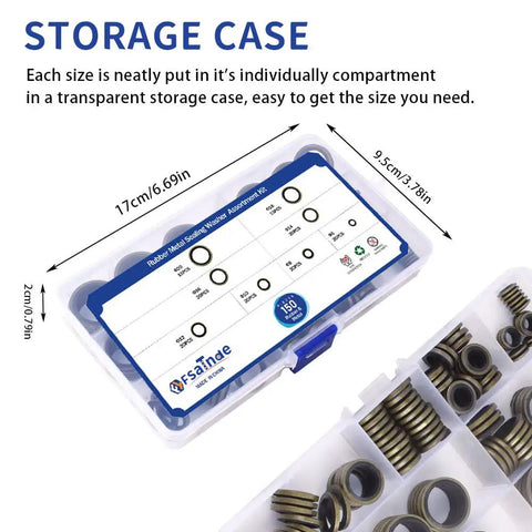 Rock Solid Hella Durable 150Pcs Bonded Seal Washer Assortment Kit With Metal Rubber Gaskets And Slick Self Centering High Pressure Oil Seals Ready For Automotive Repairs And Pump Maintenance Work