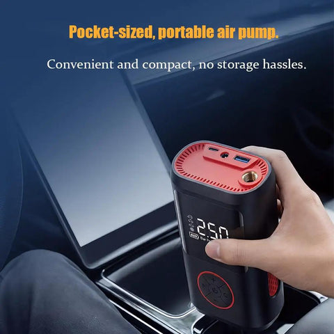 Cordless Tire Inflator Air Compressor For Land Rover Range Rover Electric Mla Flex Ev 2025 2026 with digital gauge, compact designed for easy use.