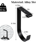 Diagram of Eight Pack Flat Hooks For Garage Ceiling Mounts And Wall Shelving, Heavy Duty Bike Hanger Accessories, Black, with measurements