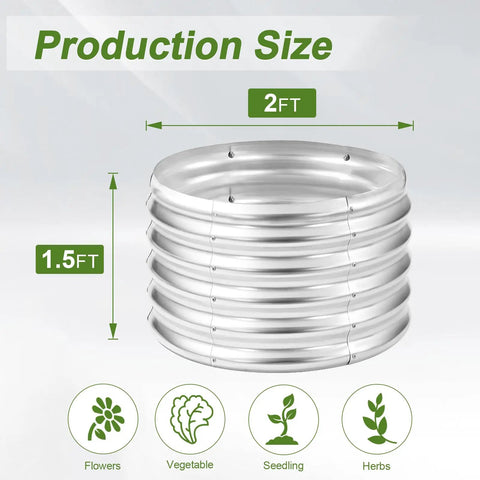 Two Pack Round Galvanized Steel Raised Garden Beds 2x2x1.5 Ft Outdoor Planter Boxes for Vegetables and Flowers in Silver