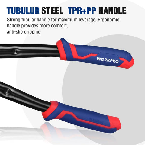 Beefy 24 Inch Bolt Cutter With Chrome Molybdenum Steel Jaws, Drop Forged Cr Mo, ergonomic rubber grip handle detail
