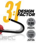Heavy Duty Red Flat Hook Ratchet Straps Come In A 30 Foot Four Pack with 10,000 lbs breaking strength and design factor details.
