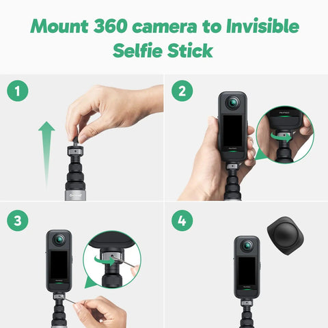 Steps to mount the Dope 360 Action Camera Drone View Kit with 5.7K 360 Video on Invisible Selfie Stick.