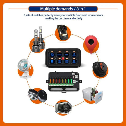 8 Gang Switch Panel RGB LED Light Switch Panel Multifunction Toggle Momentary Pulsed Touch Control Switch Pod Box with accessories