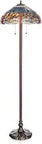 Simeonov Tiffany Style Blue Dragonfly Floor Lamp with hand cut stained glass shade and bronze tone base, full view.