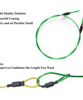 Stainless Steel Camera Safety Tether Built Tough With Colorful Coating Lanyard And Carabiner Clip For GoPro Hero 9 8 7 6 5 4 3 Session DJI Osmo Action And Other Action Cameras, featuring green and yellow lanyards with connectors.