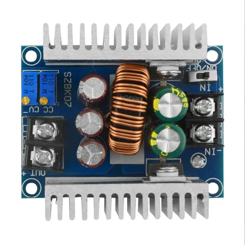 Kickstart Your Builds With This Built Tough 300W 20A Adjustable Buck Converter Step Down Regulator, featuring copper terminals and clear circuitry.