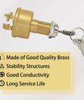 Heavy Duty Marine Ignition Switch Replacement MP39060-1 Three Position Off On Start For Boats With Brass Construction