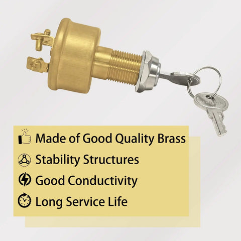 Heavy Duty Marine Ignition Switch Replacement MP39060-1 Three Position Off On Start For Boats With Brass Construction