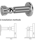 Adjustable Height Magnetic Door Stopper Heavy Duty Magnetic Door Stop 304 Stainless Steel Door Holder With Wall And Floor Mounting Easy Install No Drilling Screws Included Keeps Doors From Slamming In High Traffic Rooms Silver, showing side view with two mounting options.