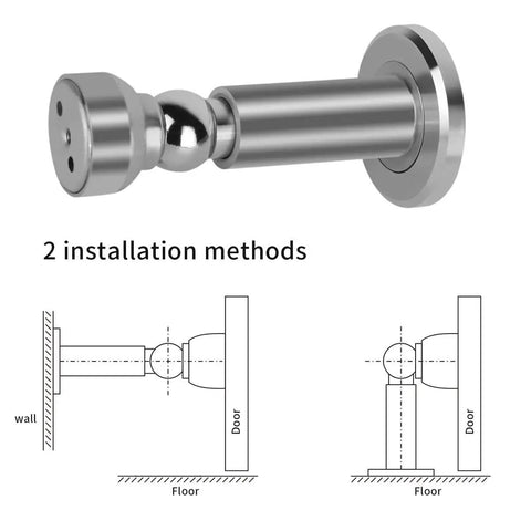 Adjustable Height Magnetic Door Stopper Heavy Duty Magnetic Door Stop 304 Stainless Steel Door Holder With Wall And Floor Mounting Easy Install No Drilling Screws Included Keeps Doors From Slamming In High Traffic Rooms Silver, showing side view with two mounting options.