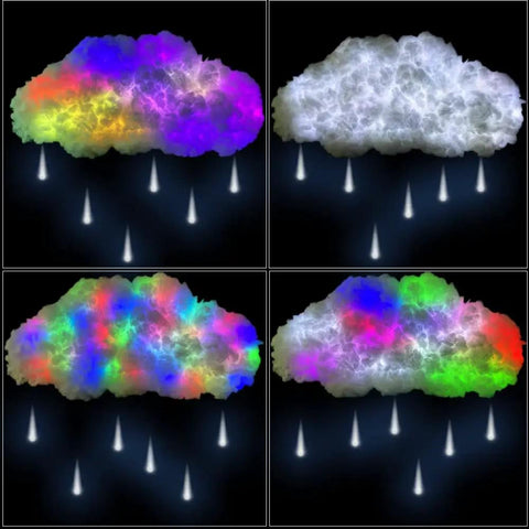 Epic 1.2m Cloud Rain Lightning Light Kit with color changing felt cotton cloud and raindrop LEDs, indoor decor