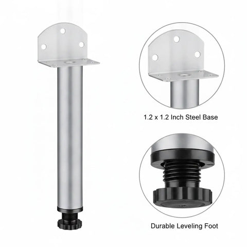 Adjustable Furniture Legs With Screws, Cold Rolled Steel Leveling Feet for Sofa, Gray, heavy duty support, close-up of base