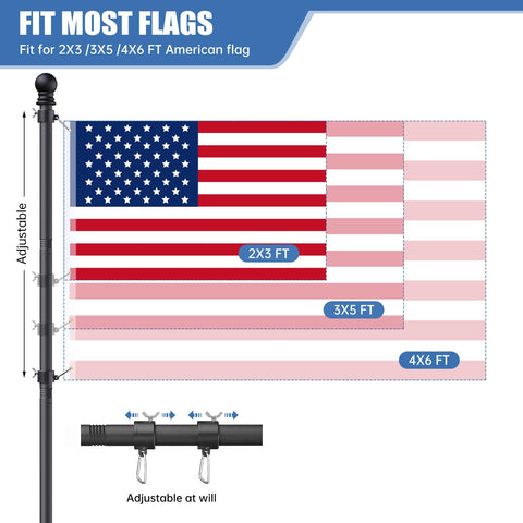 Flag Pole Kit With 3x5 USA Flag 6Ft Heavy Duty Steel Tangle Free Flagpole For Outdoor Home Display with adjustable sizes shown