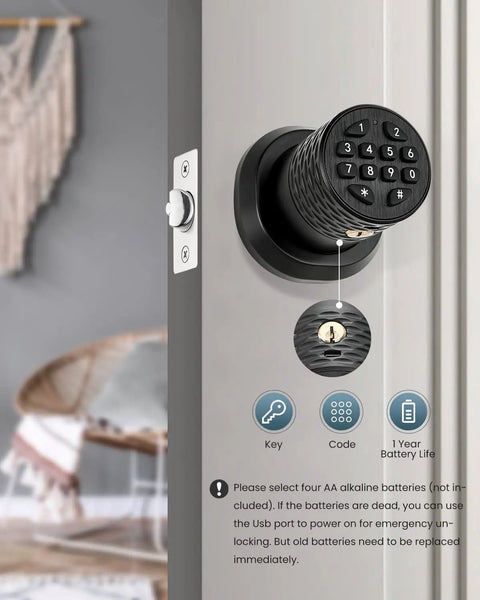 Keypad Door Lock With Digital Knob Electronic Keyless Entry Auto Lock Back Locking Anti Slip Handle Anti Peeping Password Easy Install For Home Office Bedroom Silver Smart Home Ready