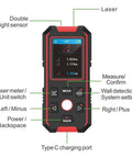 Rock Solid Stud Finder And Wall Scanner Detects Wood Ac Wires Copper Lines And Rebar With Hella Clear Backlit Lcd Display and buttons layout.